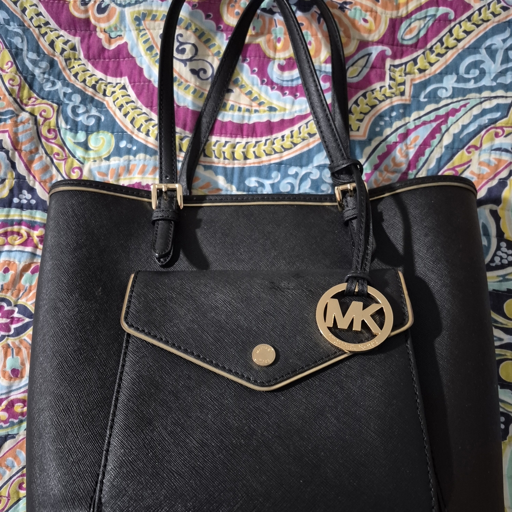 Michael Kors Black Tote with Gold Accents